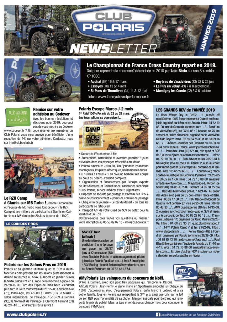 La Newsletter de Janvier est parue!